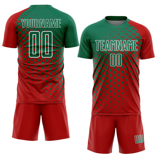 Custom Red Kelly Green-White Modern Polka Dot Sublimation Soccer Uniform Jersey - Sky-Custom