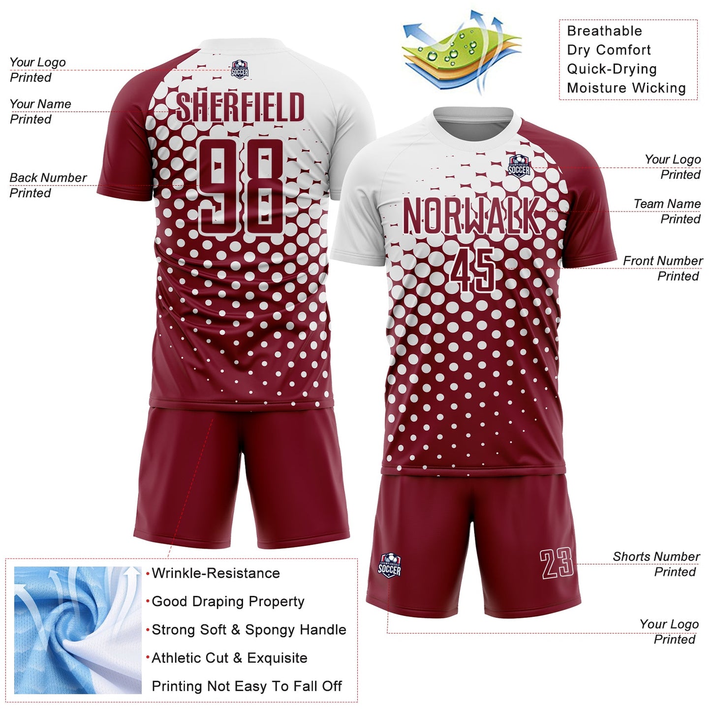 Custom Crimson White Modern Polka Dot Sublimation Soccer Uniform Jersey - Sky-Custom