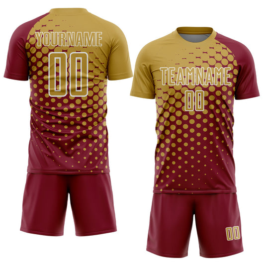 Custom Crimson Old Gold-White Modern Polka Dot Sublimation Soccer Uniform Jersey - Sky-Custom