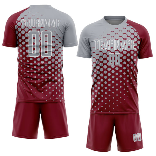 Custom Crimson Gray-White Modern Polka Dot Sublimation Soccer Uniform Jersey - Sky-Custom