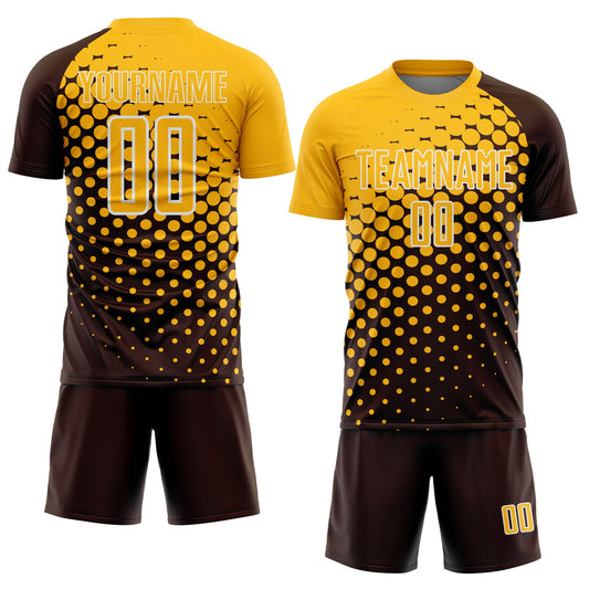 Custom Brown Gold-White Modern Polka Dot Sublimation Soccer Uniform Jersey - Sky-Custom