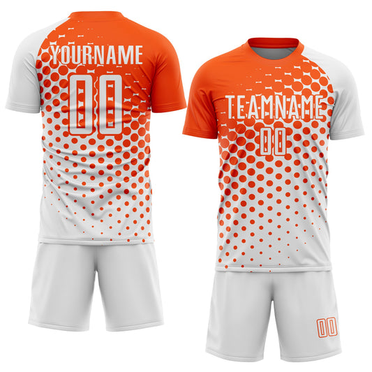 Custom White Orange Modern Polka Dot Sublimation Soccer Uniform Jersey - Sky-Custom