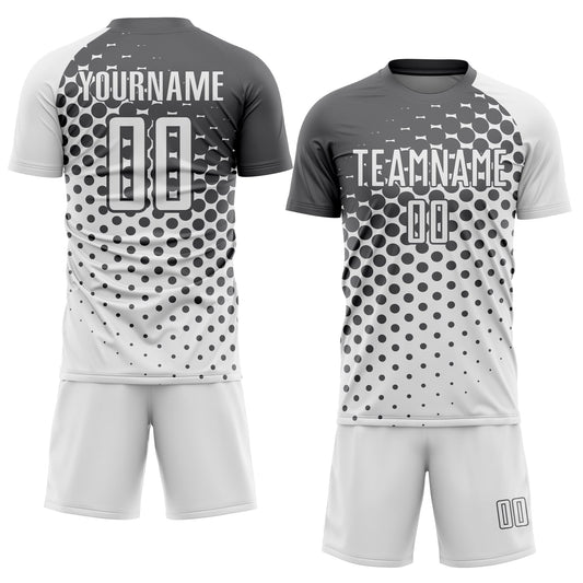 Custom White Steel Gray Modern Polka Dot Sublimation Soccer Uniform Jersey - Sky-Custom