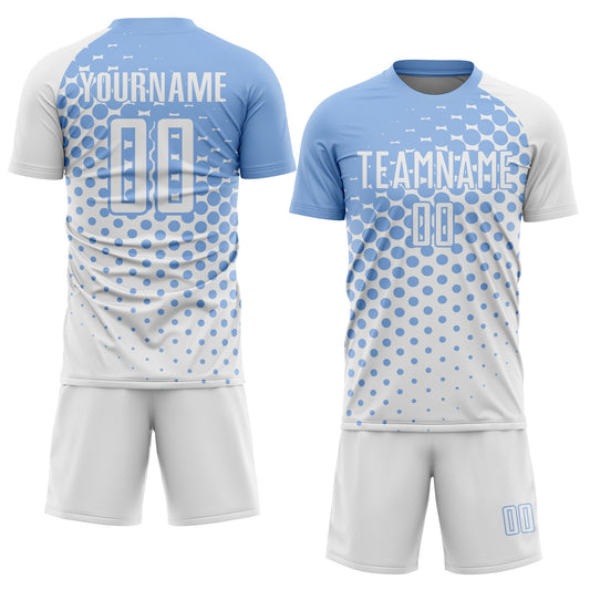 Custom White Light Blue Modern Polka Dot Sublimation Soccer Uniform Jersey - Sky-Custom