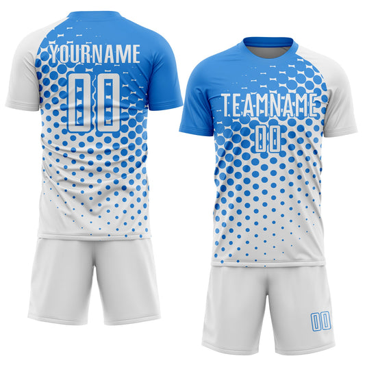 Custom White Powder Blue Modern Polka Dot Sublimation Soccer Uniform Jersey - Sky-Custom