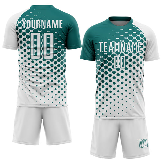 Custom White Teal Modern Polka Dot Sublimation Soccer Uniform Jersey - Sky-Custom