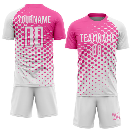 Custom White Pink Modern Polka Dot Sublimation Soccer Uniform Jersey - Sky-Custom