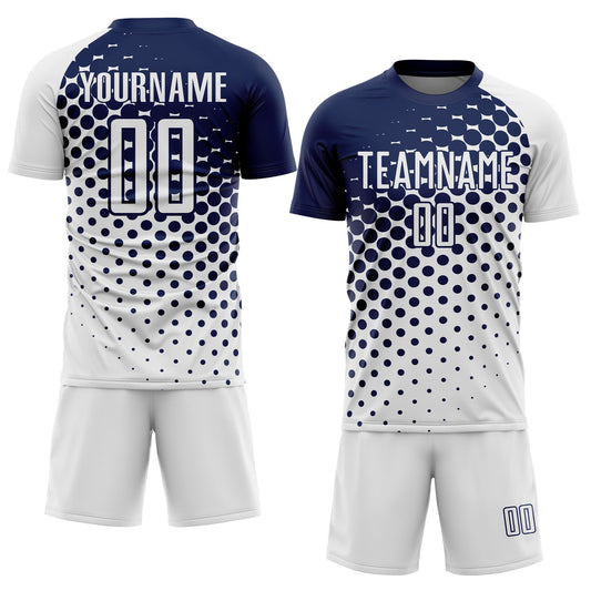 Custom White Navy Modern Polka Dot Sublimation Soccer Uniform Jersey - Sky-Custom