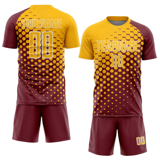 Custom Burgundy Gold-White Modern Polka Dot Sublimation Soccer Uniform Jersey - Sky-Custom