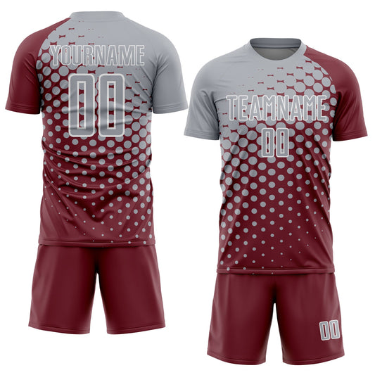 Custom Burgundy Gray-White Modern Polka Dot Sublimation Soccer Uniform Jersey - Sky-Custom