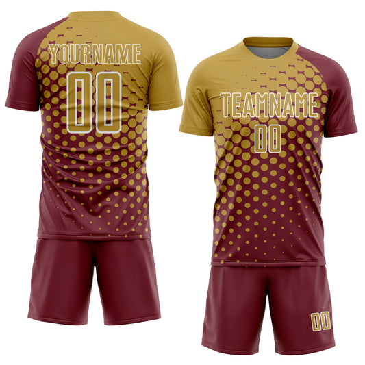 Custom Burgundy Old Gold-White Modern Polka Dot Sublimation Soccer Uniform Jersey - Sky-Custom