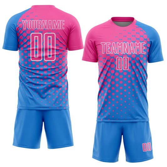 Custom Powder Blue Pink-White Modern Polka Dot Sublimation Soccer Uniform Jersey - Sky-Custom