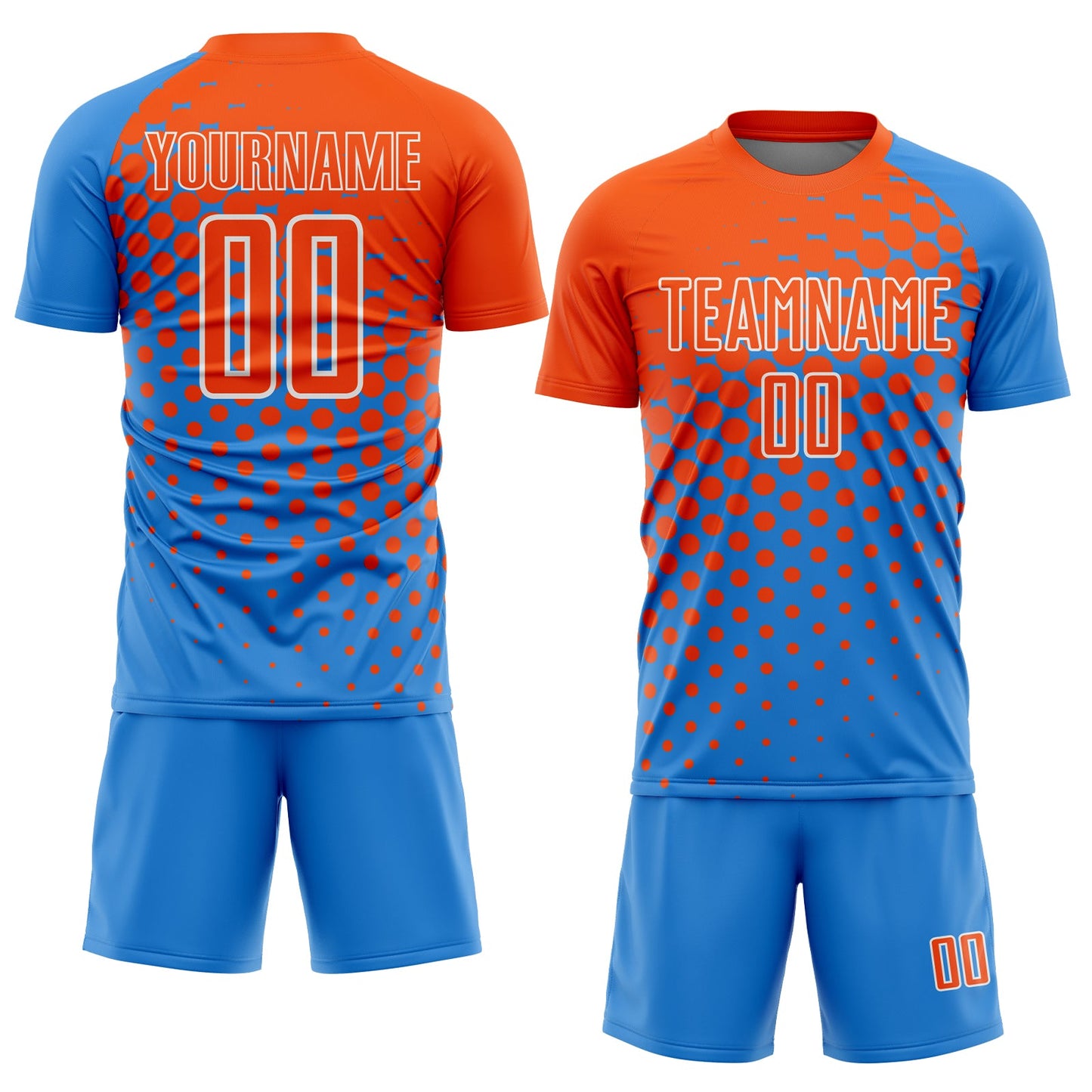 Custom Powder Blue Orange-White Modern Polka Dot Sublimation Soccer Uniform Jersey - Sky-Custom