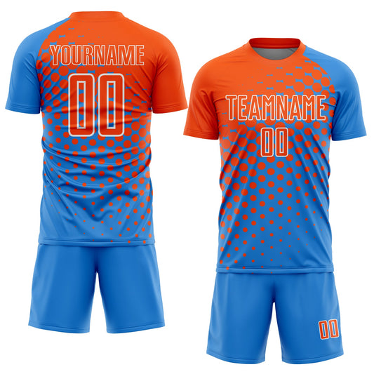 Custom Powder Blue Orange-White Modern Polka Dot Sublimation Soccer Uniform Jersey - Sky-Custom