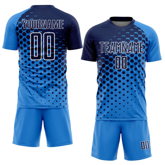 Custom Powder Blue Navy-White Modern Polka Dot Sublimation Soccer Uniform Jersey - Sky-Custom
