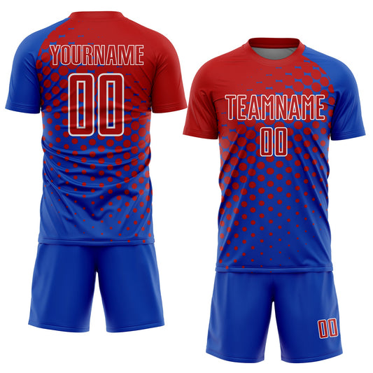 Custom Thunder Blue Red-White Modern Polka Dot Sublimation Soccer Uniform Jersey - Sky-Custom