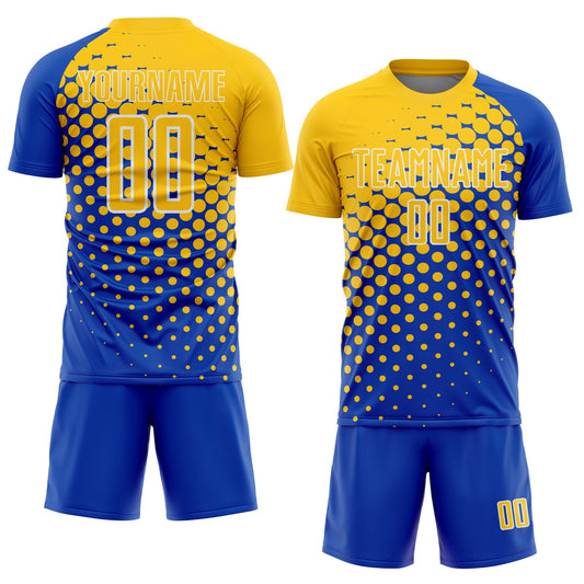 Custom Thunder Blue Yellow-White Modern Polka Dot Sublimation Soccer Uniform Jersey - Sky-Custom