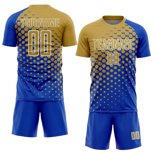 Custom Thunder Blue Old Gold-White Modern Polka Dot Sublimation Soccer Uniform Jersey - Sky-Custom