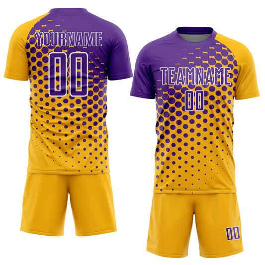 Custom Gold Purple-White Modern Polka Dot Sublimation Soccer Uniform Jersey - Sky-Custom