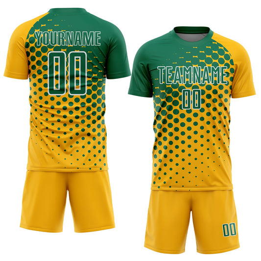 Custom Gold Kelly Green-White Modern Polka Dot Sublimation Soccer Uniform Jersey - Sky-Custom