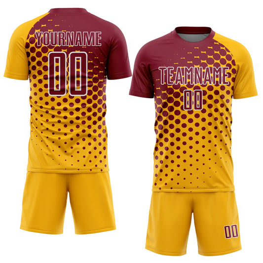 Custom Gold Crimson-White Modern Polka Dot Sublimation Soccer Uniform Jersey - Sky-Custom