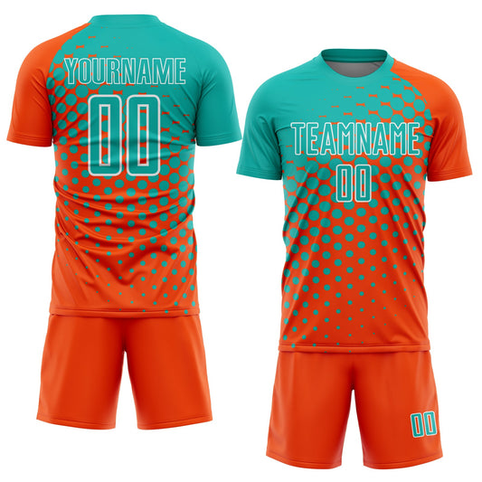 Custom Orange Aqua-White Modern Polka Dot Sublimation Soccer Uniform Jersey - Sky-Custom