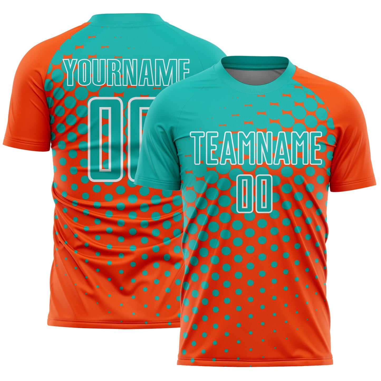 Custom Orange Aqua-White Modern Polka Dot Sublimation Soccer Uniform Jersey - Sky-Custom