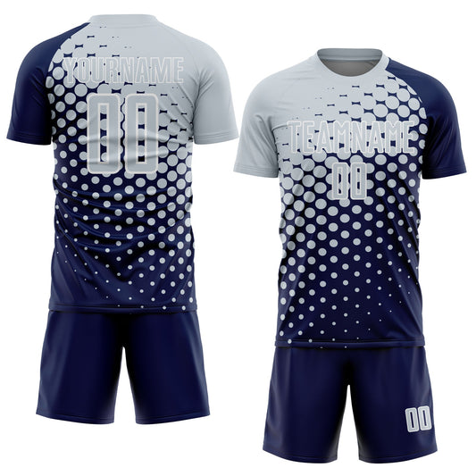 Custom Navy Silver-White Modern Polka Dot Sublimation Soccer Uniform Jersey - Sky-Custom