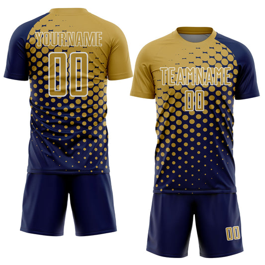Custom Navy Old Gold-White Modern Polka Dot Sublimation Soccer Uniform Jersey - Sky-Custom