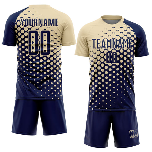 Custom Navy Cream Modern Polka Dot Sublimation Soccer Uniform Jersey - Sky-Custom