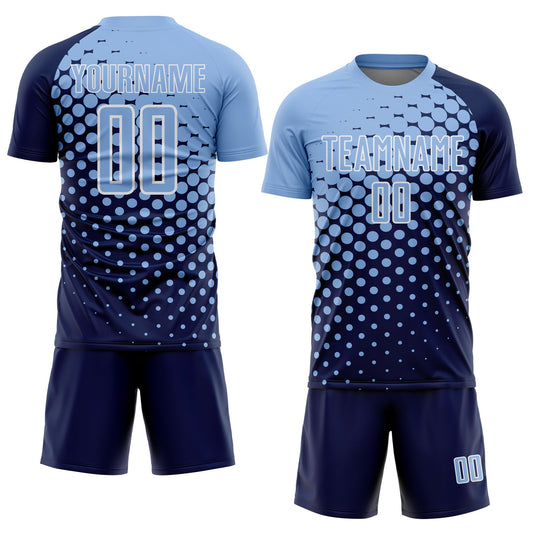 Custom Navy Light Blue-White Modern Polka Dot Sublimation Soccer Uniform Jersey - Sky-Custom