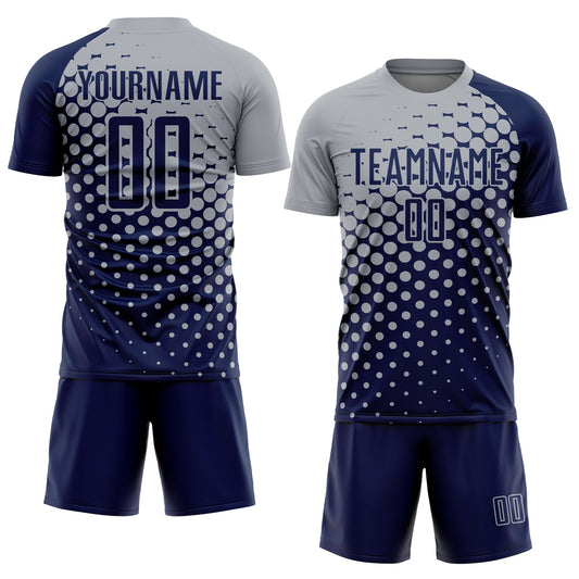 Custom Navy Gray Modern Polka Dot Sublimation Soccer Uniform Jersey - Sky-Custom