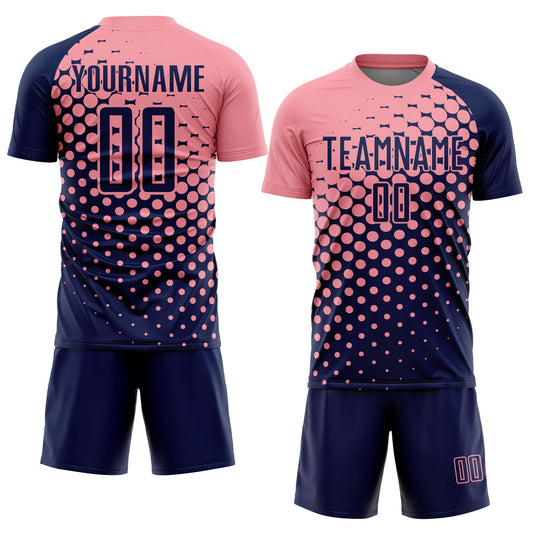 Custom Navy Medium Pink Modern Polka Dot Sublimation Soccer Uniform Jersey - Sky-Custom