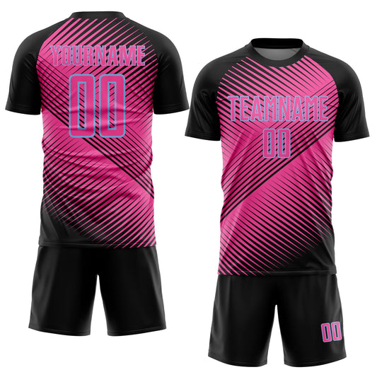Custom Black Pink-Light Blue Line Sublimation Soccer Uniform Jersey - Sky-Custom