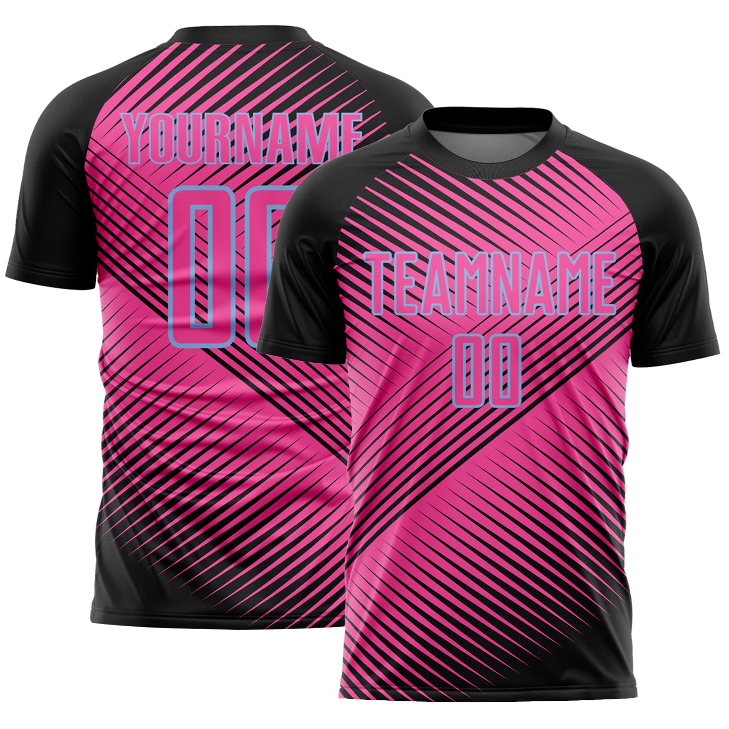 Custom Black Pink-Light Blue Line Sublimation Soccer Uniform Jersey - Sky-Custom
