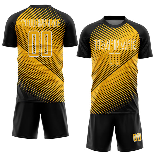 Custom Black Gold-White Line Sublimation Soccer Uniform Jersey - Sky-Custom