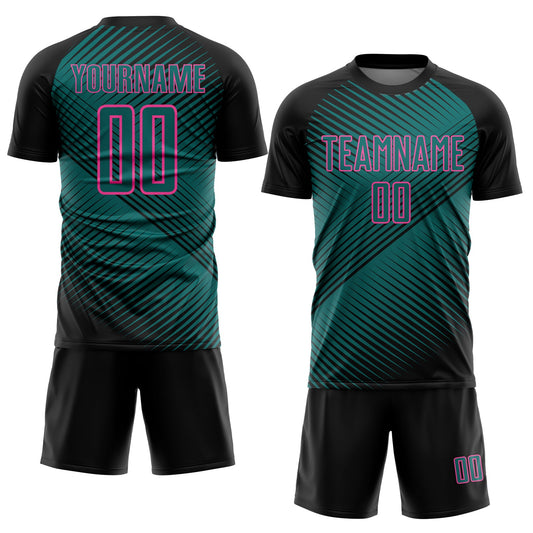 Custom Black Teal-Pink Line Sublimation Soccer Uniform Jersey - Sky-Custom