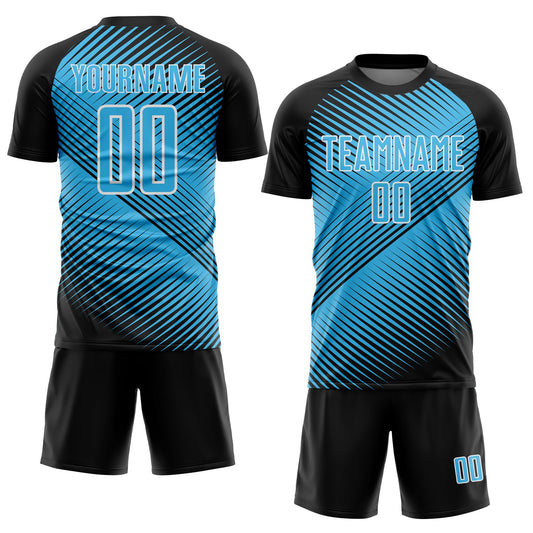 Custom Black Sky Blue-White Line Sublimation Soccer Uniform Jersey - Sky-Custom