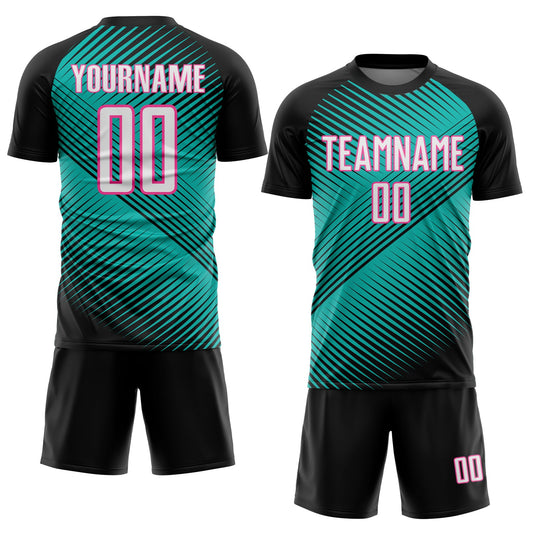 Custom Black White Aqua-Pink Line Sublimation Soccer Uniform Jersey - Sky-Custom
