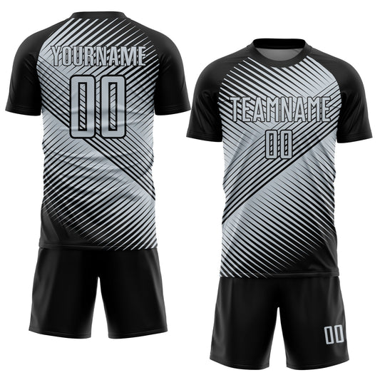 Custom Black Silver Line Sublimation Soccer Uniform Jersey - Sky-Custom