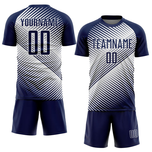 Custom Navy White Line Sublimation Soccer Uniform Jersey - Sky-Custom