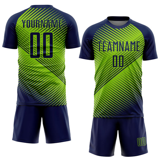 Custom Navy Neon Green Line Sublimation Soccer Uniform Jersey - Sky-Custom