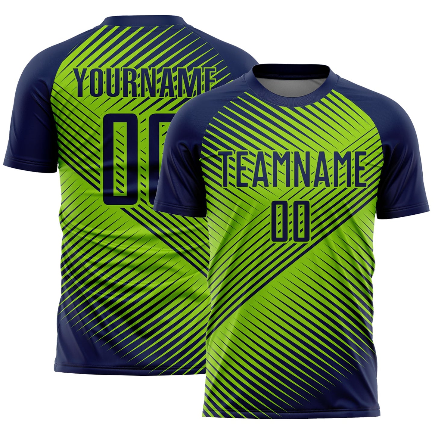 Custom Navy Neon Green Line Sublimation Soccer Uniform Jersey - Sky-Custom