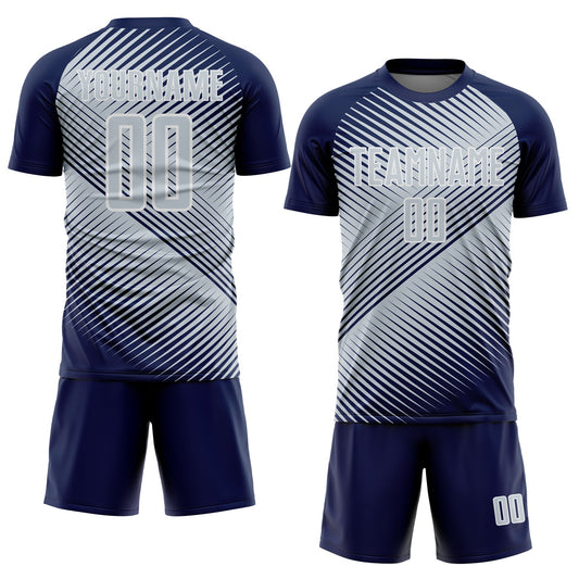 Custom Navy Silver-White Line Sublimation Soccer Uniform Jersey - Sky-Custom