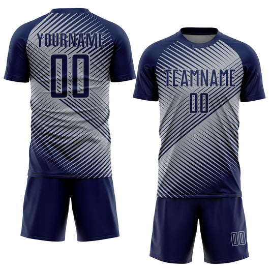Custom Navy Gray Line Sublimation Soccer Uniform Jersey - Sky-Custom