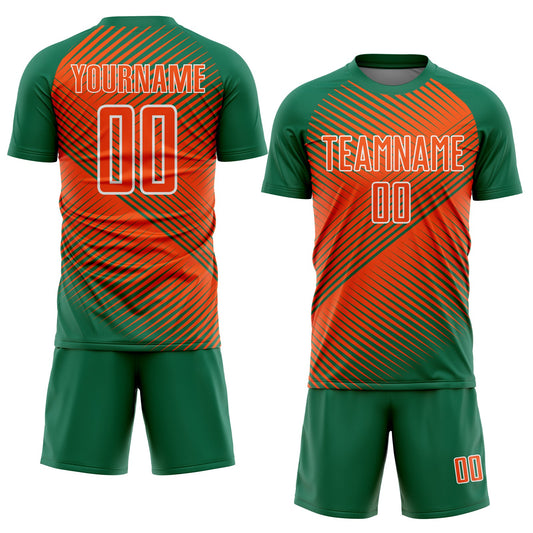 Custom Kelly Green Orange-White Line Sublimation Soccer Uniform Jersey - Sky-Custom