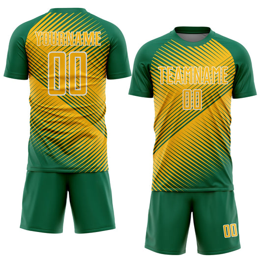 Custom Kelly Green Gold-White Line Sublimation Soccer Uniform Jersey - Sky-Custom