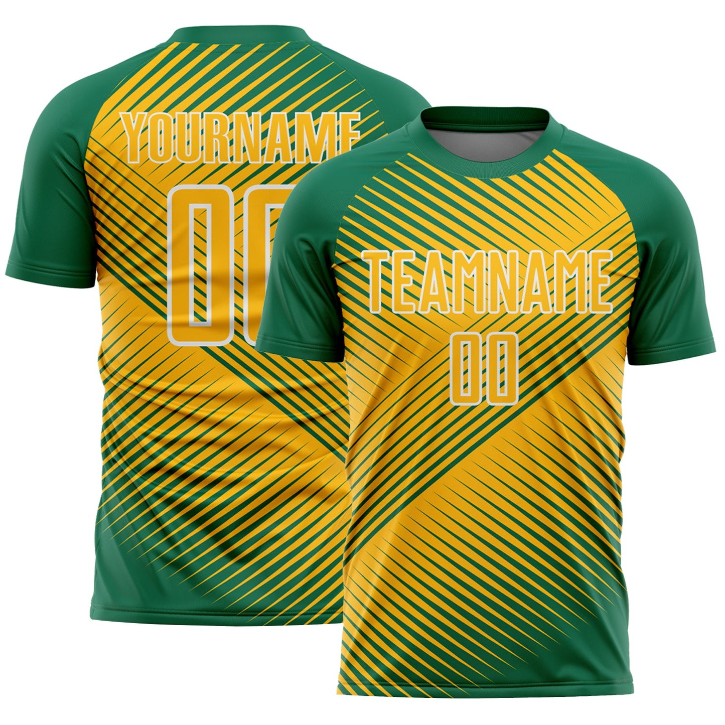 Custom Kelly Green Gold-White Line Sublimation Soccer Uniform Jersey - Sky-Custom