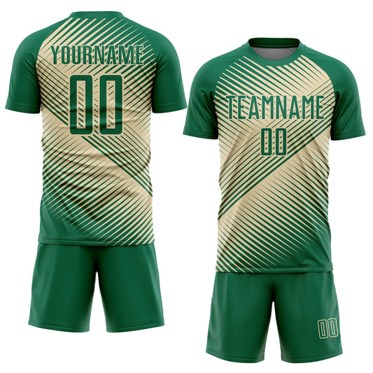 Custom Kelly Green Cream Line Sublimation Soccer Uniform Jersey - Sky-Custom