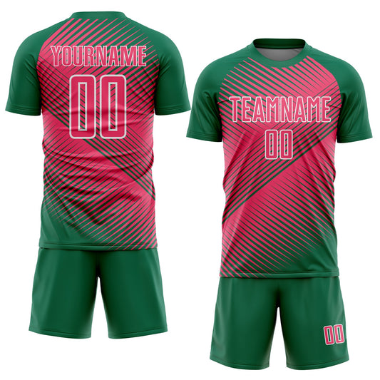 Custom Kelly Green Neon Pink-White Line Sublimation Soccer Uniform Jersey - Sky-Custom